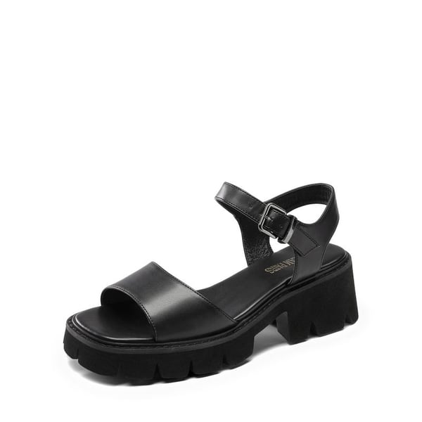  Platform Ankle Strap Chunky Heel Sandals  - BLACK -  0